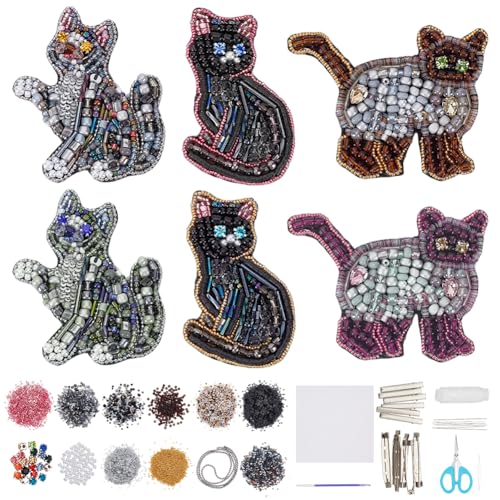 WEBEEDY 6 Stile DIY Katze Perlen Patch Kit Schwarze Katze Brosche Pin Haarspange Machen Kit Handgemachte Pailletten Strass Perlen Stickerei Patches Aufnäher Zum Aufnähen Auf Kleidung. von WEBEEDY