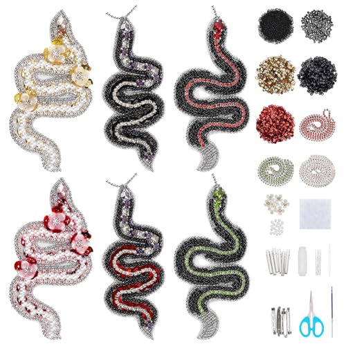 WEBEEDY 6 Styles DIY Snake Beaded Patch Kit Bunte Brosche Pin Haarspange Making Kit Handmade Pailletten Strass Perlen Stickerei Patches Sew on DIY Dekorative Patches für Kleidung Schuhe Taschen von WEBEEDY