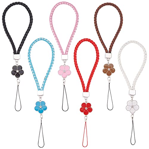 WEBEEDY 6 Stücke Lanyard Handgelenk Riemen Telefon Charms Riemen Geflochtene PU Hand Handgelenk Lanyard mit Blume Anhänger Leder Handy Lanyards für Handtasche Schlüsselanhänger Kamera Telefone von WEBEEDY