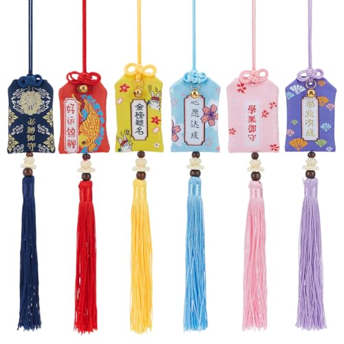 WEBEEDY 6 Styles Japanische Omamori Quaste Amulett Glücksbringer Handgemachte Traditionelle Japanische Quaste Hanging Sachet für Bildung Segen Gesundheit Reichtum Erfolg (Assorted Color) von WEBEEDY