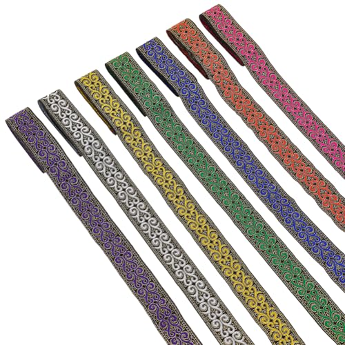 WEBEEDY 7 Farben 13.4 Yards Jacquard Bandbesatz Breiter Streifen Stickereiband Nähen Boho Stoffband Für Stirnband Handtaschenriemen Möbelverzierungen Geschenkpapier von WEBEEDY