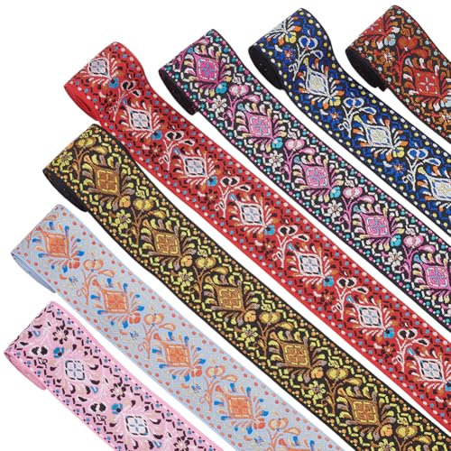 WEBEEDY 7 Farben Boho Jacquard Trim Wide Floral Embroidery Ribbon Trim Sewing Fabric Ribbon für Stirnband, Handtaschenband, Kleidung Dekoration, Geschenkverpackung, 14 Yards von WEBEEDY