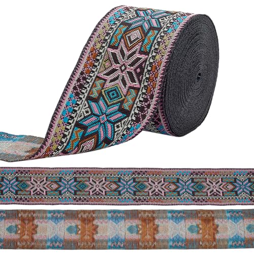 WEBEEDY 7 m Vintage Jacquard Ribbon 5cm Breit Bestickt Gewebtes Jacquard Ribbons Im Ethnischen Stil Aus Polyester Boho Ribbons Spitzenbesatz Für Näh Und Bastelarbeiten DIY Kleidungszubehör(Schwarz) von WEBEEDY