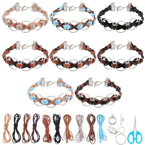 WEBEEDY 8 Sets Strass-Armband-Kit Kreise Lederarmband Kunstleder Wickelarmband Für Frauen Handgefertigte Geflochtene Armreifen Armbänder Boho Geometrisches Wickelarmband von WEBEEDY