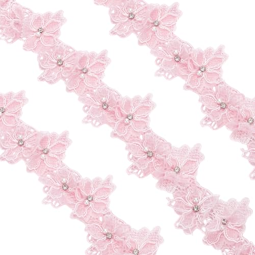 WEBEEDY 8cm Breites 3D Blumenperlen Spitzenband Spitzenapplikation Bestickt Zum Basteln Und Nähen Hochzeitskleidzubehör Geschenkpapier Vorhänge Geburtstagsparty Dekoration Rosa von WEBEEDY