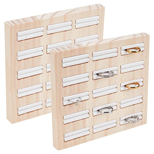 WEBEEDY Bambus Holz Schmuck Display Tablett 15 Schlitze Ring Ohrring Display Schmuckständer Leder Einsatz Schmuck Organisator Für Schmuck Einzelhandels Schmuckschatulle Damen Mädchen (Weiß) von WEBEEDY