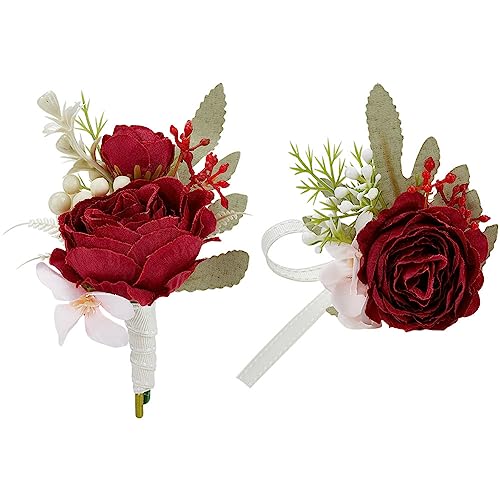 WEBEEDY Blumen Handgelenk Corsage Und Boutonniere Set Künstliche Braut Handgelenk Blume Handgemachte Braut Bräutigam Hochzeit Blumen Zubehör Für Hochzeit Abschlussball von WEBEEDY