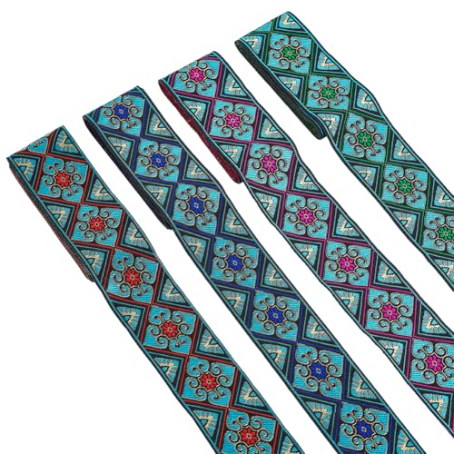 WEBEEDY Boho Jacquard Band In 4 Farben 7.7 Yard Stickerei Gewebte Blumenstoff Quastenborte Für Kleidung Nähen Möbelverzierungen Geschenkpapier DIY Bastelverzierungen von WEBEEDY