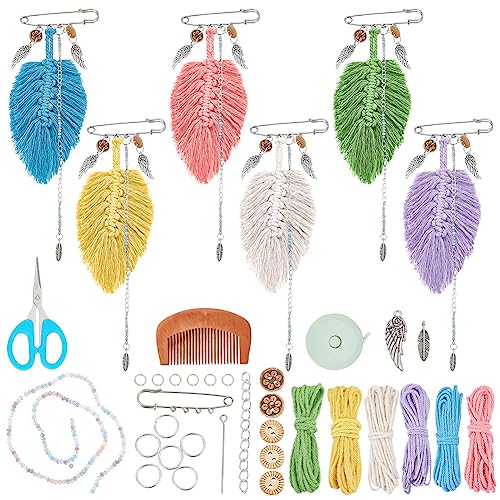 WEBEEDY Broschen Herstellungs Set DIY 6 Sets Makramee Blatt Brosche Pins Broschen Sicherheitsnadeln Brosche Schmuck machen Makramee Kit für Anfänger von WEBEEDY