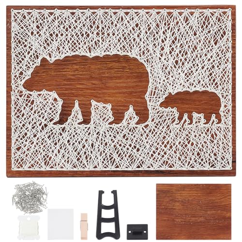 WEBEEDY DIY Bären String Art Kit Für Anfänger Silhouette String Art Muster DIY Holzschild Bastelset Für Erwachsene Kunst Und Handwerk Set Für Handgemachtes Einzigartiges Geschenk Wohnkultur von WEBEEDY