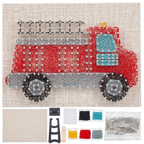 WEBEEDY DIY Feuerwehrauto String Art Kit Für Anfänger 3D Auto String Art Handwerksset Für Erwachsene,Kunsthandwerks-Set Mit Anleitung,Einzigartige Geschenke Wanddekoration Zuhause von WEBEEDY