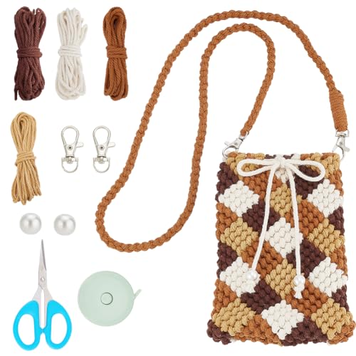 WEBEEDY DIY Makramee-Handytaschen-Set Böhmische Umhängetasche Kleine Umhängetasche Handyhalter-Set Für Erwachsene Anfänger Baumwollseil Häkeltaschen Für Frauen Urlaub Sommer Strand Dekor,Mit Anleitung von WEBEEDY