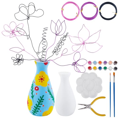 WEBEEDY DIY Metall Drahtwickelstrauß Set Für Anfänger Erwachsene Drahtblumen Bastelset Enthält 1 Vase 12 Farben 4 Stk 5m Kabel Werkzeuge Und Anleitung Geburtstagsgeschenk von WEBEEDY