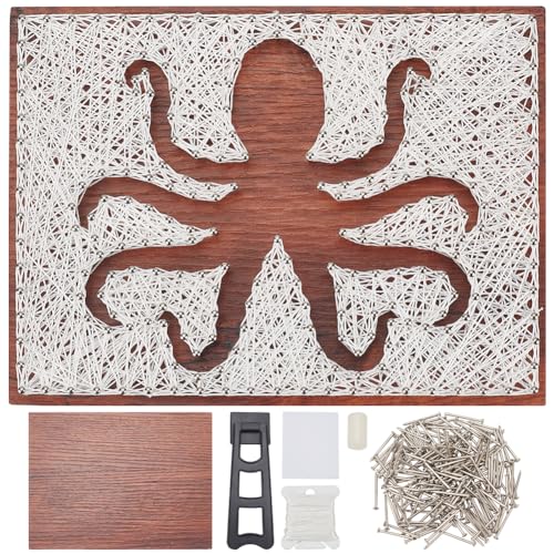 WEBEEDY DIY Oktopus String Art Kit Für Anfänger Silhouette String Art Muster DIY Holzschild Bastelset Für Erwachsene Kunst Und Handwerk Set Für Handgemachtes Einzigartiges Geschenk Wohnkultur von WEBEEDY