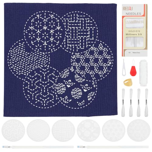 WEBEEDY DIY Sashiko Platzset Kit Mit Traditionellem Japanischem Sashiko Vorlagen Stickstoffgewebe Muster Tischsets Nähkunst Handwerkskit Mit Anleitungen Für Zuhause Küche Esstisch Dekor von WEBEEDY