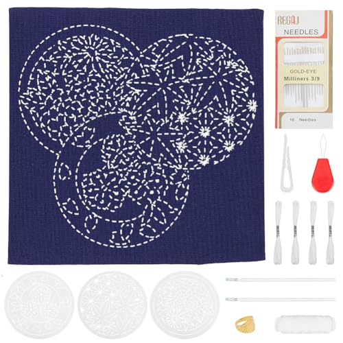 WEBEEDY DIY Sashiko Stickerei Set Sticken Sashiko Platzdecke Mit Traditionellem Japanischem Sashiko-Muster Vorlage Stoffblumen-Tischsets Näharbeit Mit Anleitungen Für Die Dekoration Des Heim-Esstische von WEBEEDY