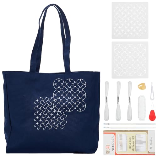 WEBEEDY DIY Tasche Sashiko Kit Vorlage Set Stickerei Handtasche Mit Anleitung, Leere Stofftasche Mit Sashiko-Vorlage Und Zubehör Für Erwachsene Anfänger Im Weihnachtsbasteln, 34x31x12 cm von WEBEEDY