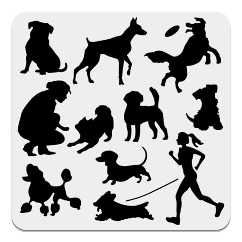 WEBEEDY Große Hunde-Schablone, wiederverwendbar, flexibel, Malvorlage, Hund, Zeichenschablonen für Malerei, Natur-Bauernhaus, Malschablone für Zuhause, Möbeldekoration, 30 x 30 cm von WEBEEDY