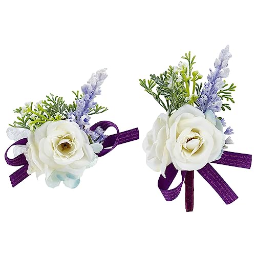 WEBEEDY Handgelenk Corsage und Boutonniere Set lila Kunstblume für Hochzeit Prom Party Heimkehr Feier Braut Handgelenk Corsage für Hochzeit Party von WEBEEDY