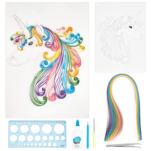 WEBEEDY Papier Quilling Set mit Werkzeug DIY Papier Streifen Quilling Papier Bastelset Quilling Art für Kinder Erwachsene Home Room Wall Art Decor Kreative Geschenk 8 * 10 Zoll (Einhorn) von WEBEEDY