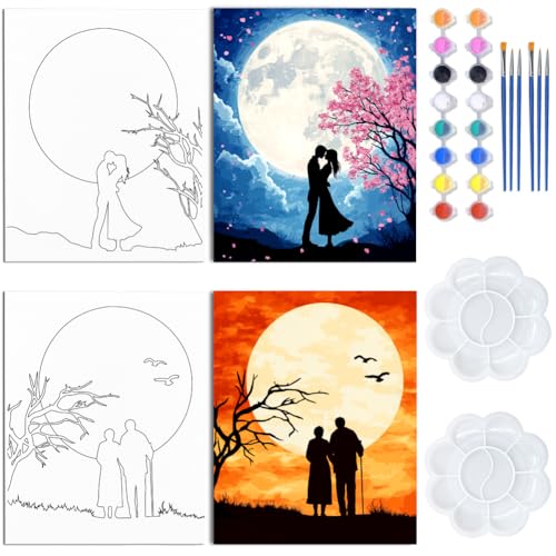 WEBEEDY Vorgezeichnete Leinwand Zum Malen 203x245mm Aufgespannte Leinwand Paare Malset Date Night Spiel Für Kunstpartys Dekor Picknickdate Geschenke zum Jahrestag der Hochzeit von WEBEEDY