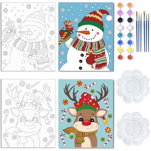 WEBEEDY Vorgezeichnetes Konturen Leinwand Malset Weihnachten Winter Leinwand Gemälde Set Schneemann Hirsch Themen Vorgedruckte Leinwand Für Erwachsene Feiertags Sip Und Malparty Geschenk 20 x 25cm von WEBEEDY