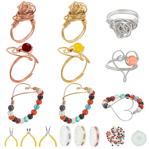 WEBEEDY Wire Wrapped Ring Making Kit Kit zur Schmuckherstellung 40 Pcs Herz Draht Ring Making Set mit Kristall Perlen,Draht,Werkzeuge,Ring Draht für Erwachsene Anfänger Hochzeit Geschenk,18 Sets von WEBEEDY