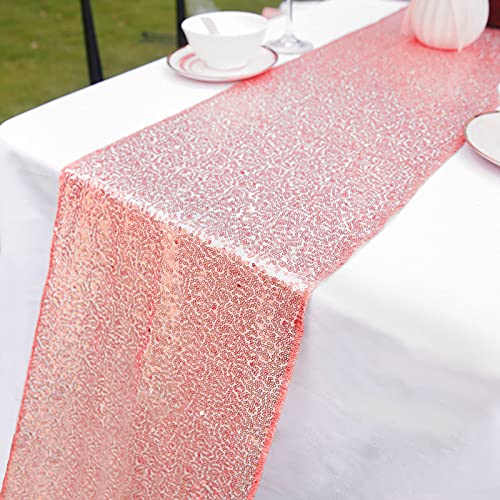 Tischl?Ufer Glitzer rund Pailletten Stoff f¨¹r Hochzeit Geburtstag Party Babypartys Tischdecke Dekoration 30 x 270 cm (Champagner 4er Pack) von WEBGGER