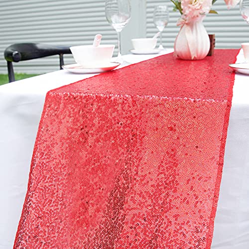 Tischl?Ufer Glitzer rund Pailletten Stoff f¨¹r Hochzeit Geburtstag Party Babypartys Tischdecke Dekoration 30 x 270 cm (Rot 2er Pack) von WEBGGER