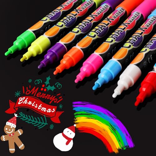 WECUTE 8 Farben Kreidestifte für Tafel Abwaschbar,3mm Neon Flüssigkreide für Fenster,Kreidemarker für Glas & Tafeln,Tafelstift,Bunt Fensterstifte, Glasmalstifte,Whiteboard Marker (3 mm – 8 Farben) von WECUTE