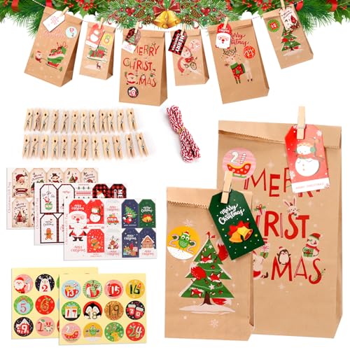 WECUTE Adventskalender zum Befüllen 2024, 1-24 Geschenk Papiertueten Zum Selber Befüllen Basteln Advents Tüten, DIY Adventkalender Erwachsene, Adventkalender Kinder von WECUTE