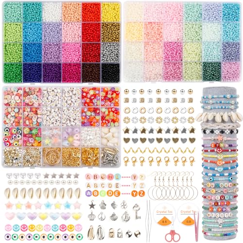 WECUTE Perlen für Armbänder Perlen Set, 25228 Stück Glasperlen zum Auffädeln, Bunte für Armbänder, Bracelet Making Kit für Friendship,Schmuckbastelsets für Kinder Mädchen Jungs (3 mm) (48 Farben) von WECUTE