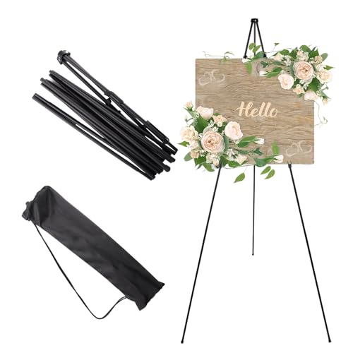 WEDAMOO Künstler Staffelei Stand,160cm Verstellbares Tragbare Poster Staffelei Schwarz,Klappbar Stativ Staffelei Hochzeit,Folding Studio Teleskop Boden Metall Staffeleien für Hochzeit Poster Malerei von WEDAMOO