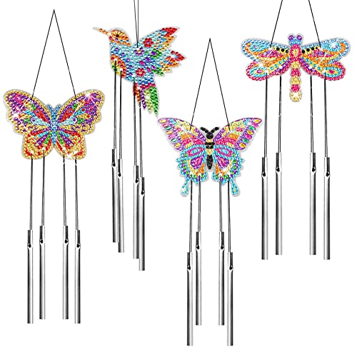 WEDNOK 4tlg Schmetterling Windspiel Bastelset Kinder Basteln Butterfly Bastelhandwerk Kreativsets Schmetterlinge Diamond Painting Klangspiele für Frühling Deko Kindergeburtstag Mädchen Junge von WEDNOK