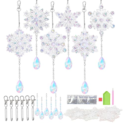 WEDNOK 6 Set Schneeflocke Diamond Painting Sonnenanfänger Schneeflocke Bastelset Kristall Anhänger Weihnachtsdeko Suncatcher zum Basteln für Kinder Winter Weihnachten Weihnachtsbaum Fenster von WEDNOK