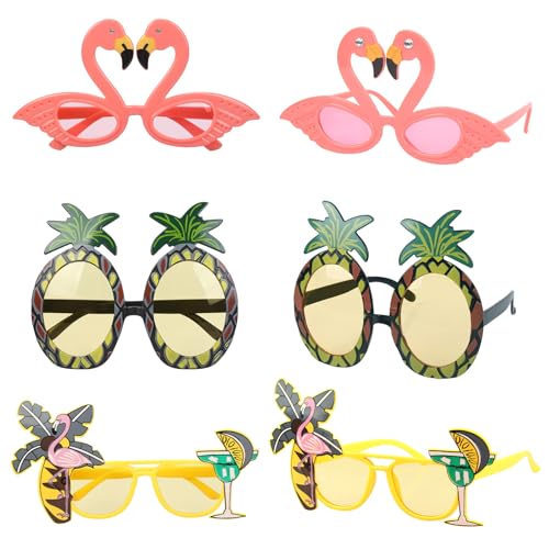 WEDNOK 6 Paare Hawaii Sonnenbrille Tropical Party Brille mit Flamingo Ananas Kokosnussbaum Partybrille Pool Party Kostümbrille für Herren Damen Sommer Pool Strandparty Karneval Geburtstag von WEDNOK