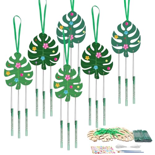 WEDNOK 9 Stück Blätter Windspiel Bastelset Kinder Palmenblätter Klangspiel Basteln Holz Bastelhandwerk zum Bemalen Monstera Kreativsets für Mädchen Junge Hawaiian Luau Dschungel Tropische Thema Party von WEDNOK