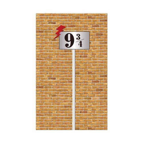 WEDNOK 9 und 3/4 Cross Station Backsteinmauer Backstein Mauer Hintergrund Zauberwelt Banner Zauberer Veranda Schild Wizard Party Deko für Verzauberte Party Geburtstag, 180x114cm Khaki von WEDNOK