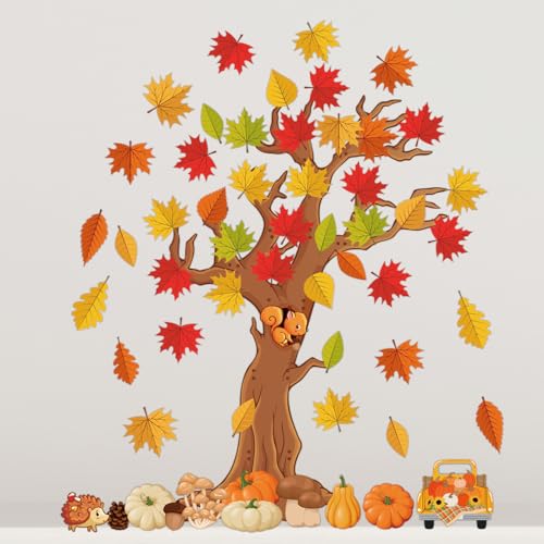 WEDNOK Herbst Wand Deko Herbstbaum Wandaufkleber Ahornblättern Wanddeko Herbstliche Fensterbilder Herbstdeko für Kreidetafel Wand Fenster Klassenzimmer Kinderzimmer Schlafzimmer von WEDNOK