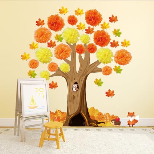 WEDNOK Herbst Wand Deko Herbstbaum Wandaufkleber Ahornblättern Wanddeko Herbstliche Fensterbilder Herbstdeko für Kreidetafel Wand Fenster Klassenzimmer Kinderzimmer Schlafzimmer von WEDNOK