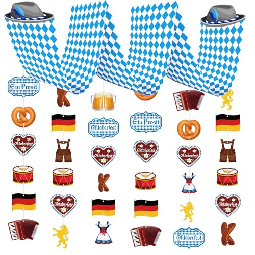 WEDNOK Oktoberfest Hängende Banner 270x30cm Bayrische Deckendakoration Blau Weiß Bayern Partybanner Wiesn Party Deko Oktoberfest Partyzubehör für Bierzelten Biergarten München Bier Festival von WEDNOK