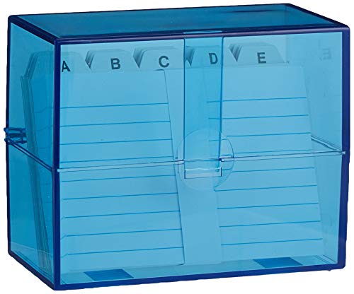Wedo 2507303 Karteibox DIN A7/300 quer, transparent blau inklusive 100 Karteikarten (weiß, liniert) und Register von WEDO