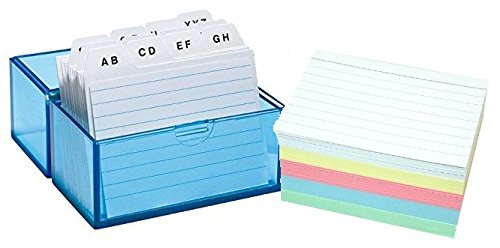 Wedo 2508303 Karteibox DIN A8 quer (aus Kunststoff inklusive 100 Karteikarten, 150 Karten) weiß/liniert/transparent blau + 100 Karten sortiert von WEDO