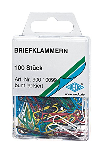 Wedo 90010099 Büroklammern (Metall, 26 mm, lackiert) 100 Stück, farbig sortiert von WEDO