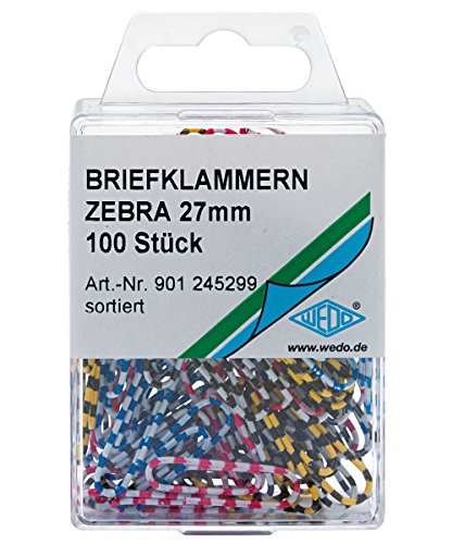 Wedo 901245299 Büroklammern Zebra Metall (mit gestreiftem Kunststoffüberzug, 27 mm, 100 Stück, farbig sortiert von WEDO