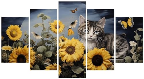 5 Stück Diamant Painting Bilder 150x90cm Groß 5D Sonnenblume Katze Diamond Painting Set Mosaik Kinder DIY Voll Diamant Crystal Art Malen Nach Zahlen Erwachsene Basteln für Room Decor Wohnwand E-10305 von WEEPEF