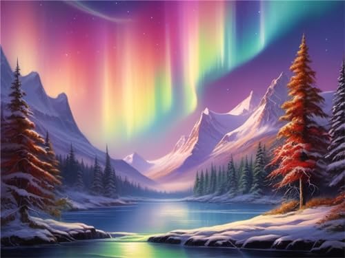 5D Diamond Painting 30x40cm DIY Mosaik Bastelset Kinder Malen Nach Zahlen Diamont Painting Basteln Erwachsene Bastelset, Aurora Borealis Landschaften Diamant Painting Bilder für Home Room Décor W-2764 von WEEPEF