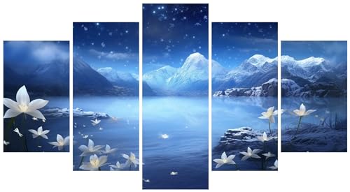 5D Diamond Painting 5 Teilig Groß XXL Landschaftsblume Diamant Painting Bilder Erwachsene 150x90cm DIY Voll Round Diamond Art Painting Set, Diamant Malerei Stickerei Kreuzstich Home Wand Dekor E-3113 von WEEPEF