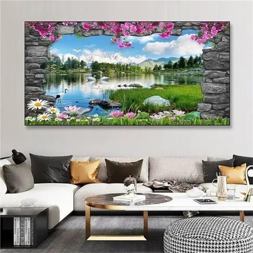 5D Diamond Painting Wasserfall See Schwan Diamond Art Painting, 110x55cm Diamant Painting Bilder Bastelset Erwachsene Malen Nach Zahlen Wohnzimmer Deko Schlafzimmer, Kinder Geschenk W-11435 von WEEPEF