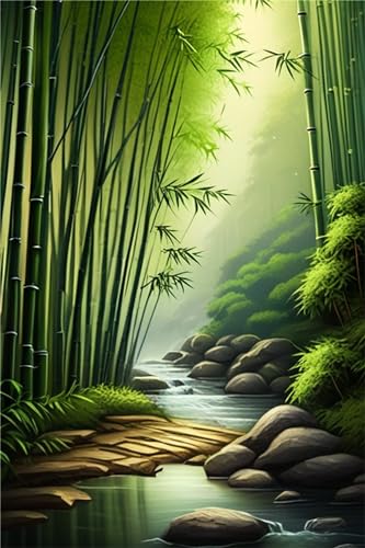 Bamboo Forest Creek DIY Diamond Painting Kinder 5D Full Round Drill Diamant Painting Bilder, Malen Nach Zahlen Basteln Erwachsene Diamond Painting Zubehör Set für Home Wand Decor 10X20cm W-3071 von WEEPEF